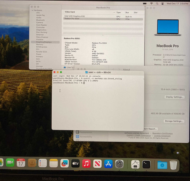 Apple MacBook Pro 15' 2018 i7-8750H 32GB RAM 512SSD Radeon Pro 555X READ
