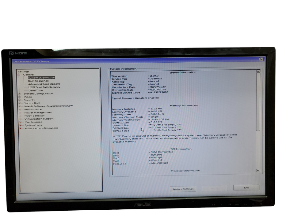 Dell Precision 3630 Tower, i7-9700, 8GB PC4, 256GB NVMe, Radeon WX 3100 GPU