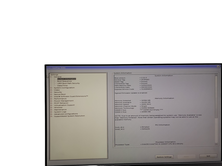 Dell OptiPlex 3090 Micro i5 - 10500T @ 2.30GHz 16GB DDR4 Ram  Qθ