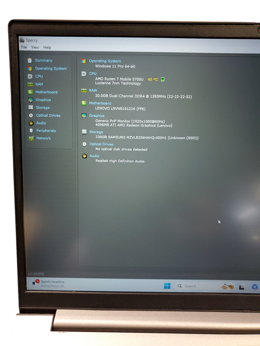 Lenovo ThinkBook 15-G3 ACL 15.6'' AMD Ryzen 7 5700U 1.8GHz | 16GB RAM 256GB  Lap200