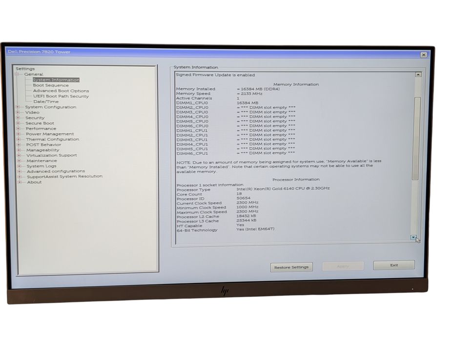 DELL Precision 7820 Intel Xeon GOLD 6140 16GB RAM 256GB SSD  -