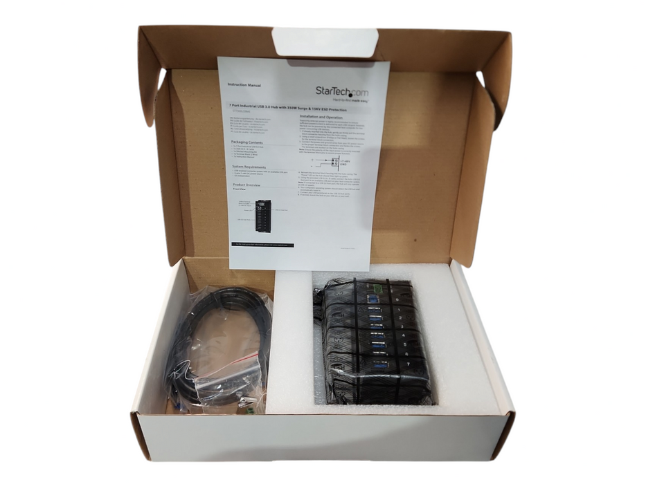NEW OPEN BOX StarTech 7-Port Industrial USB 3.0 Hub with ESD Protection