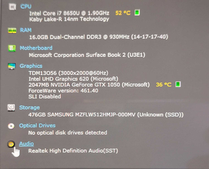 Microsoft Surface Book 2 15" i7-8650U 1.90GHz 16GB Ram 512GB NVMe GTX1050 _ Lap200