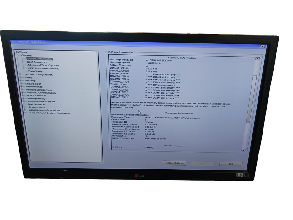 Dell Precision 7820 Xeon Bronze 3104 @1.7Ghz 16GB DDR4 Quadro P2000 READ $