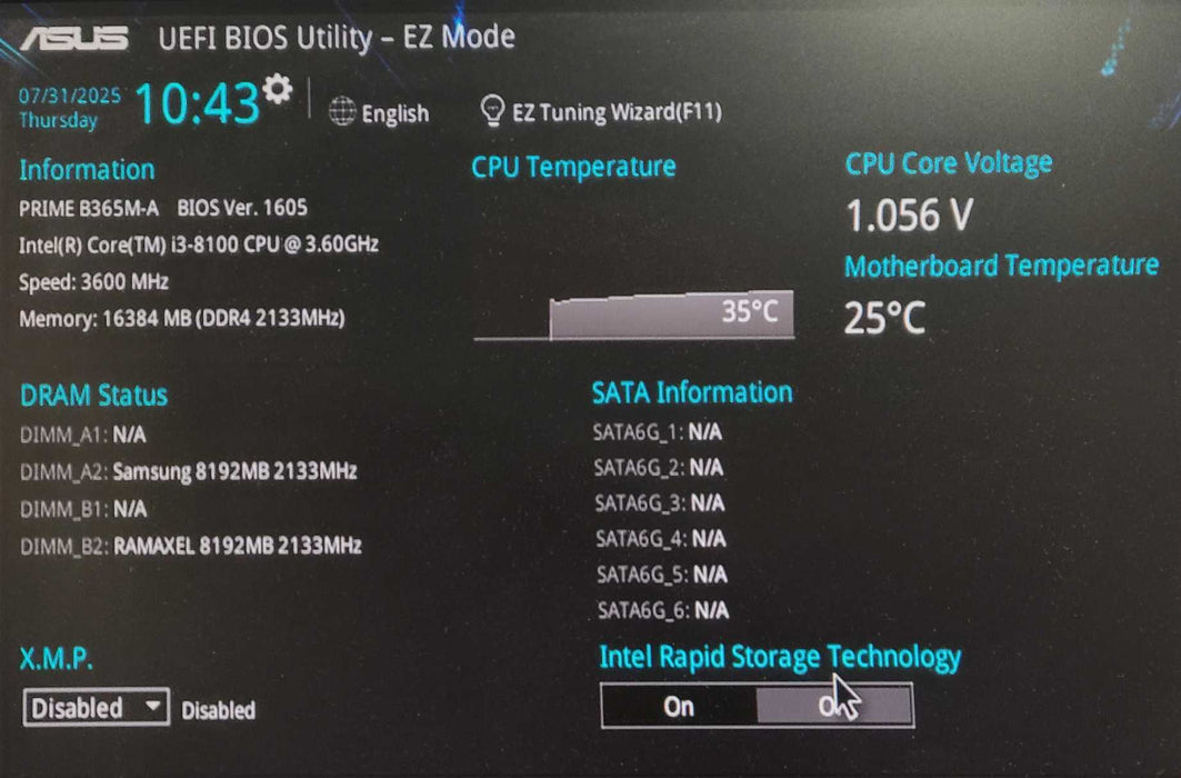 ASUS PRIME B365M-A Motherboard W/ Core i3-8100 @ 3.60GHz + 16GB DDR4