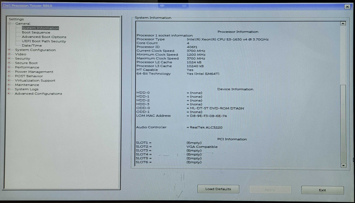 Dell Precision T5810, Xeon E5-1630 v4 3.70GHz, 32GB DDR4, K4000, 685W PSU
