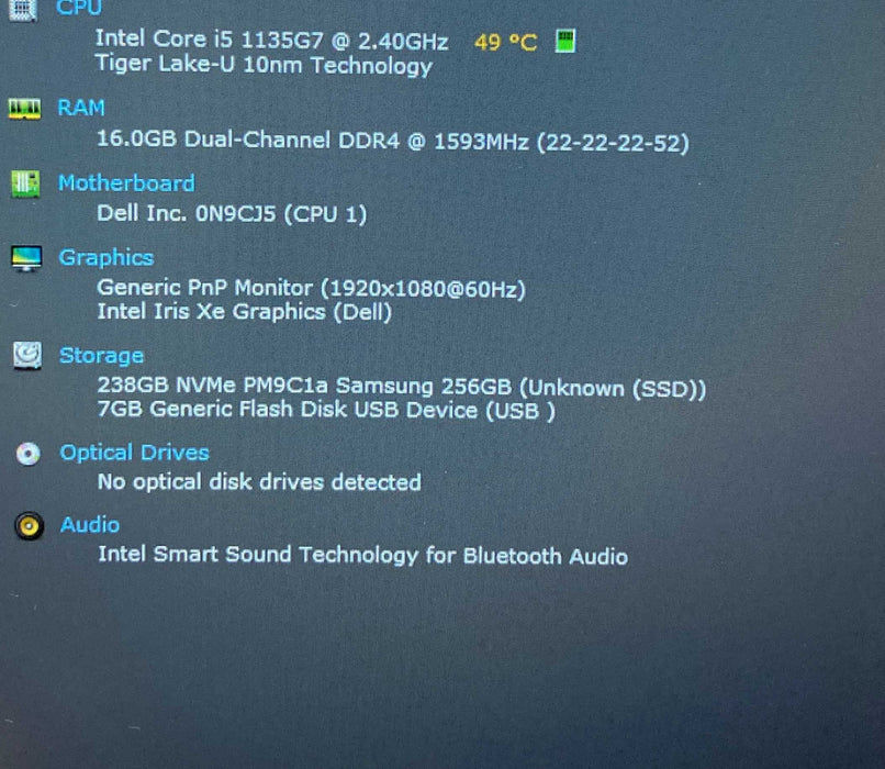 Dell Vostro 5502 Core i5-1135G7@2.4GHz 16GB RAM 256GB SSD  Lap200
