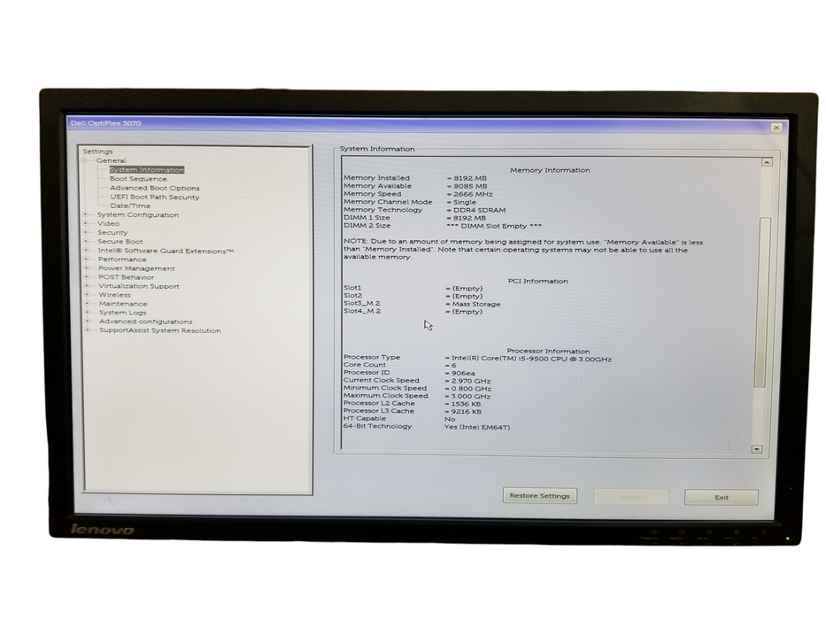 Dell OptiPlex 3070 SFF | Intel Core i5-9500 @3.00GHz, 8GB DDR4, 256GB NVMe