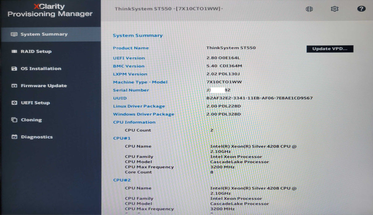 Lenovo TS ST550 2x Xeon Silver 4208 2.10GHz 16GB RAM RAID 530-8i, 2x PSU _