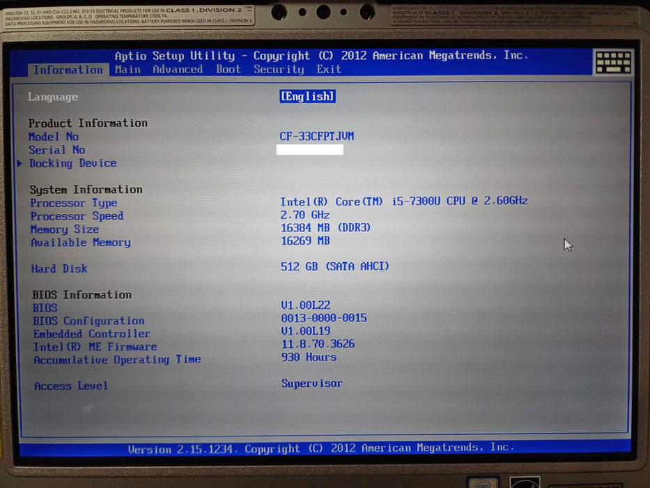 Panasonic Toughbook CF-33 Touch i5-7300U, 16GB DDR3, 512GB SSD, 930Hrs, SEE Q Lap200