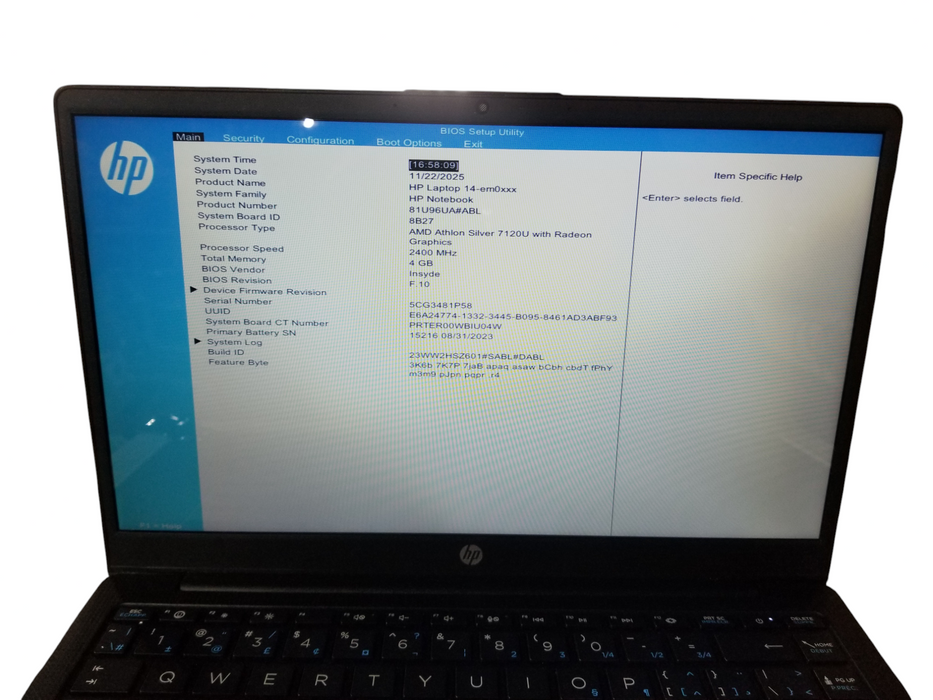 HP 14-em0xxx AMD Athlon Silver 7120U 4GB DDR4 256GB NVMe, W/ Power Adapter   Lap200