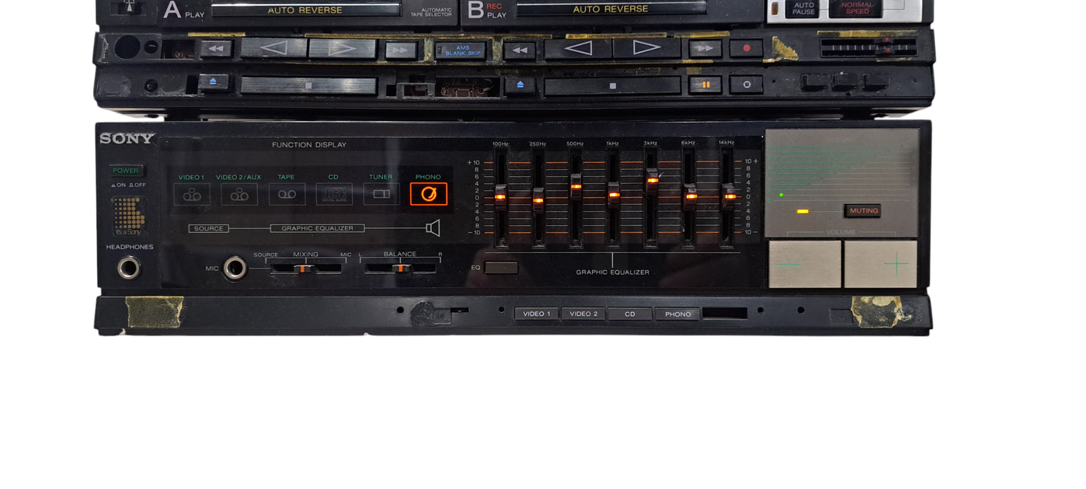 Sony TA-70V Integrated Amp & TC-V70WR Dual Cassette Deck Stereo READ