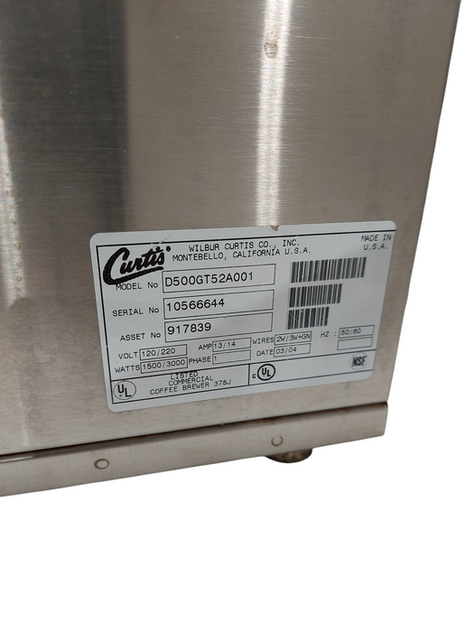 Curtis D500/D60GT Commercial Coffee Brewer Model:D500GT52A001 =