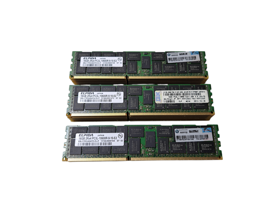 Lot of 15x ELPIDA 16GB 2Rx4 PC3L-10600R-9-10-E2 | DDR3 Server Memory