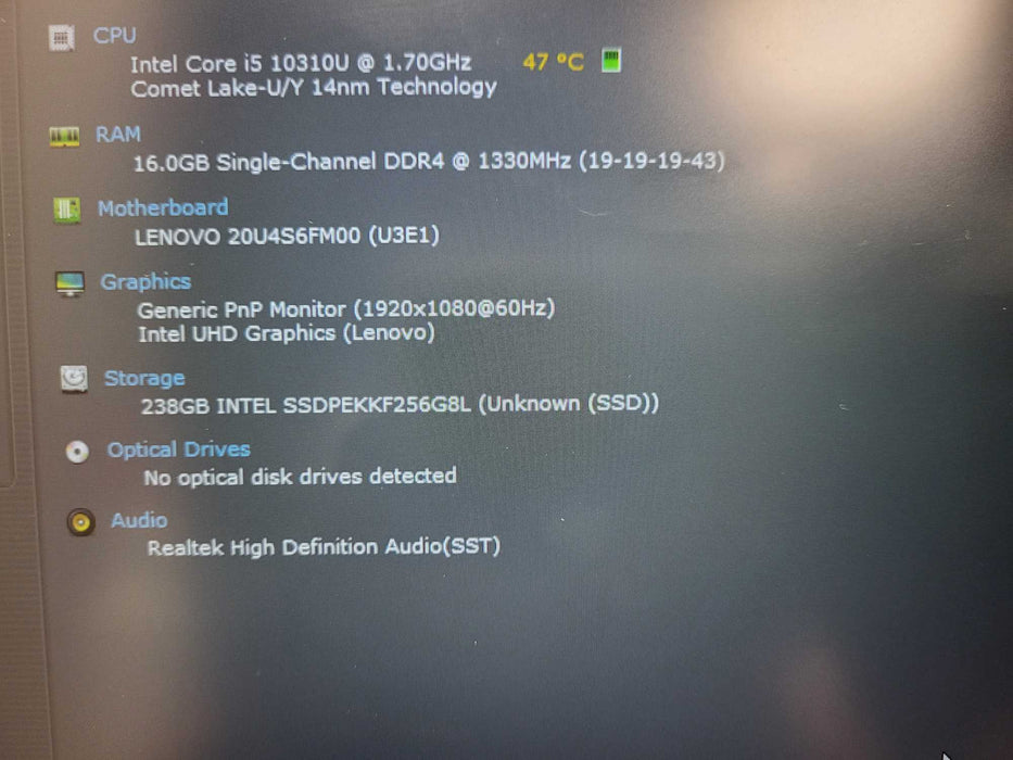 Lenovo ThinkPad L15 Gen 1 i5-10310U 16GB DDR4 256GB SSD Q$ Lap200