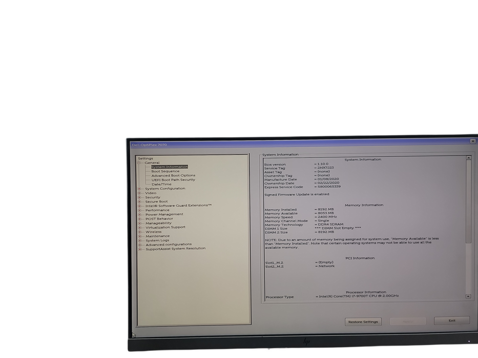Dell OptiPlex 7070 Micro i7 - 9700T @ 2.00GHz 16GB DDR4 Ram NO HDD Qθ