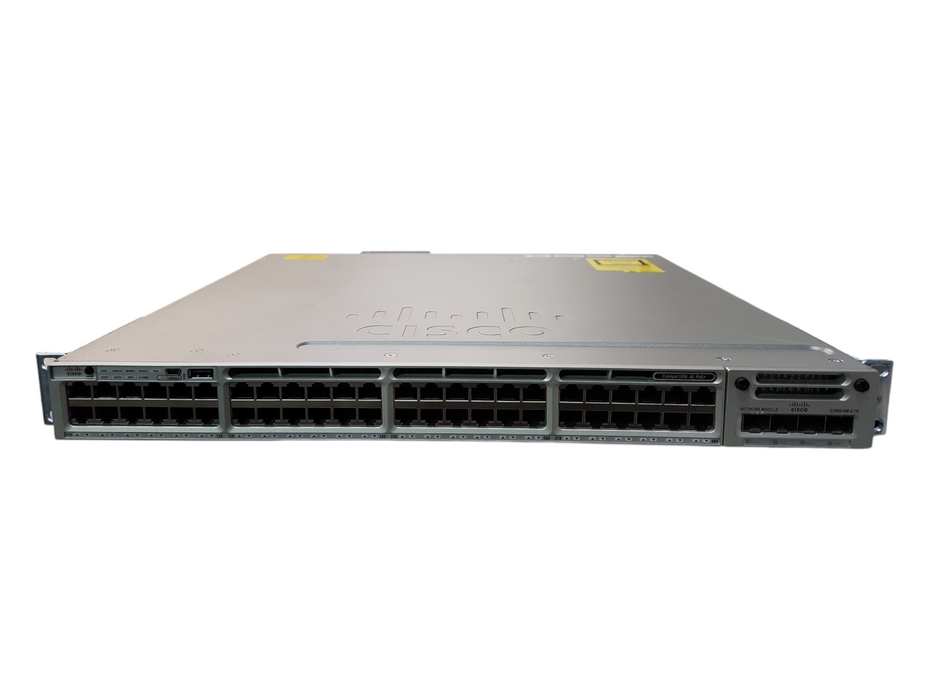 Cisco WS-C3850-48P-L 48-Port PoE+ Gigabit Switch w/ C3850-NM-4-1G & 1100W PSU