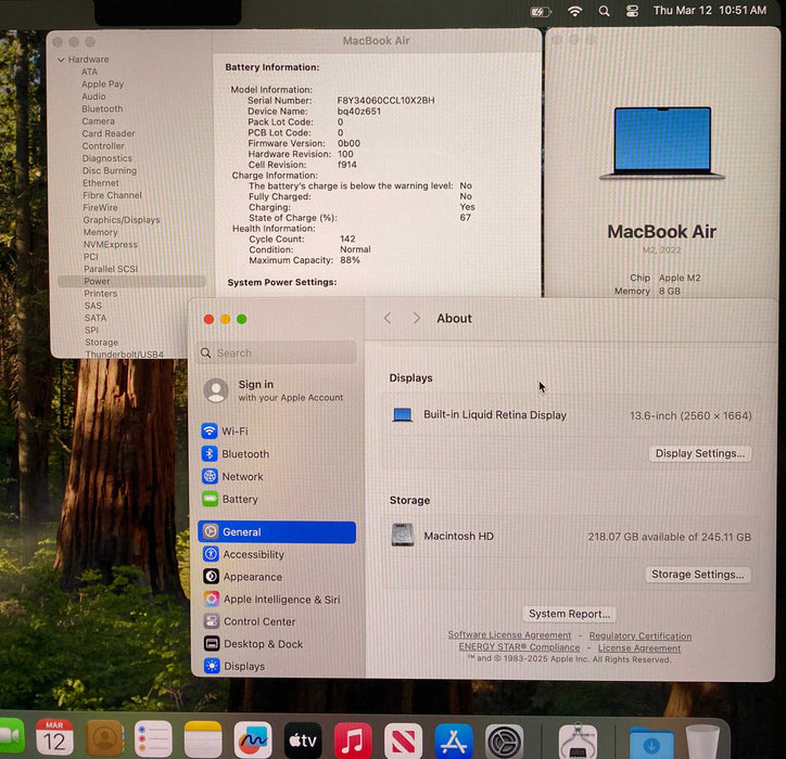 Apple MacBook Air  13 M2 2022 Space Gray 8GB RAM 256GB SSD No Power Adapter