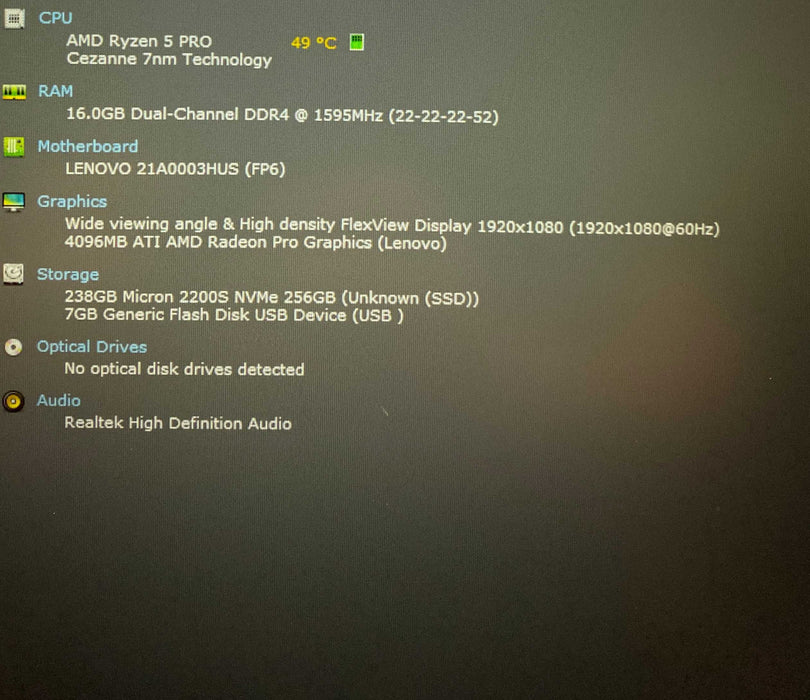 Lenovo ThinkPad P14s AMD Ryzen 5 PRO 5650U 2.30GHz 16GB RAM 256GB SSD  Lap200