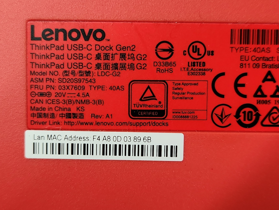 Lenovo ThinkPad USB-C Dock Gen 2 LDC-G2 w/ 90W Power Adapter