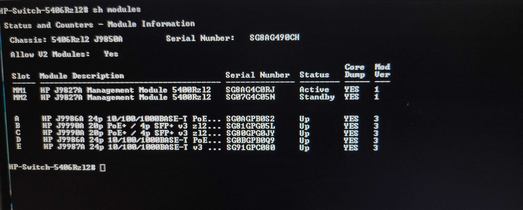 HP/Aruba 5406R zl2 Switch J9850A Switch w/ 2x J9827 and 5x Modules, READ _