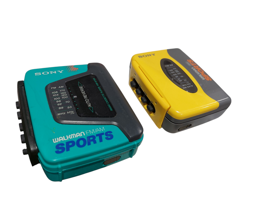 Bundle of 2 Vintage Sony Sports Walkmans Green WM-AF59 & Yellow WM-SXF10 =