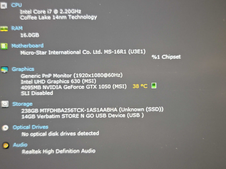 MSI GF63 Thin Gaming i7-8750H 16GB DDR4 GTX 1050 256GB SSD β Lap200