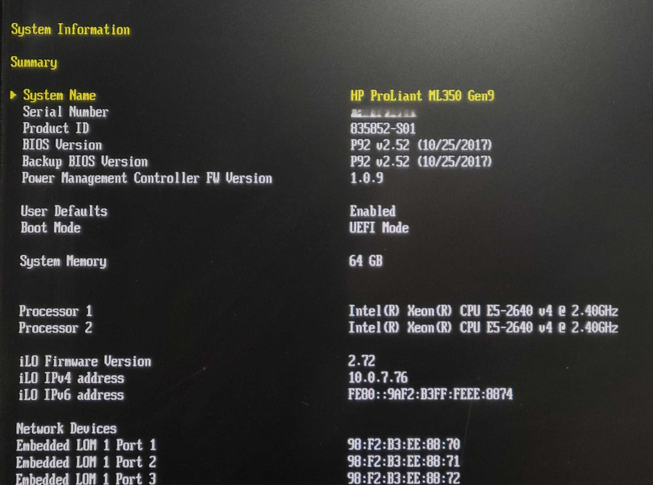 HP ProLiant ML350 Gen9 - 2x Xeon E5-2640 v4 64GB DDR4 P440ar 2x 800W NO HDD