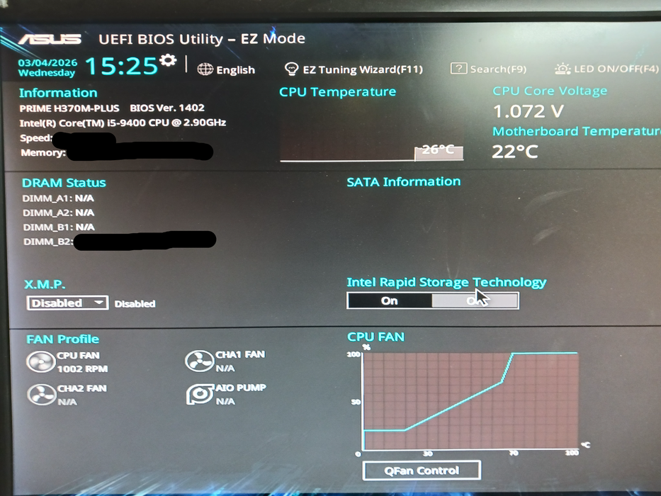 Asus Prime H370M-Plus Motherboard & Intel i5-9400 CPU No I/O Shield