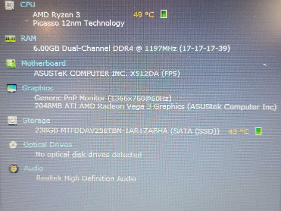 Asus VivoBook 15 X512D| Ryzen 3 3200U| 8GB  DDR4| 256GB SSD / No Adapter Qβ BudLap