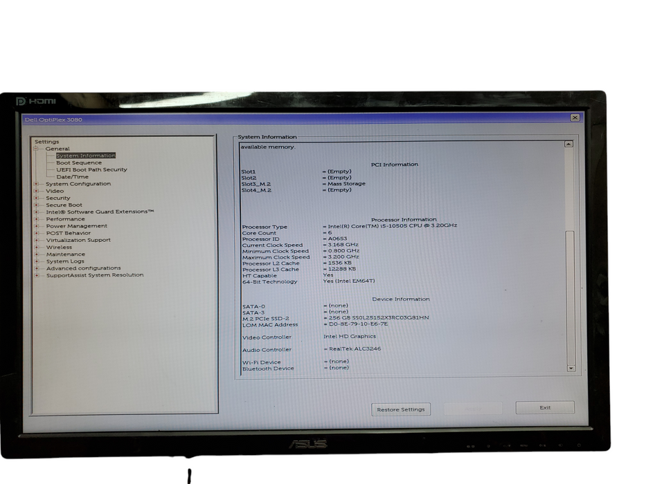 Dell Optiplex 3080 SFF, i5-10505, 8GB DDR4, 256GB NVMe, No OS