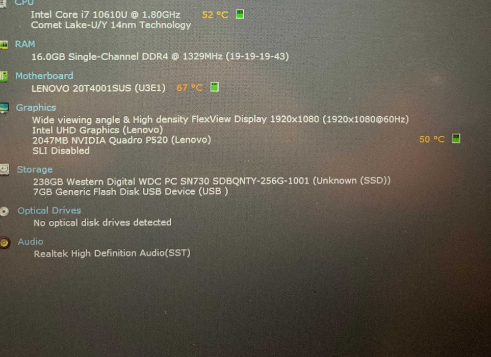 Lenovo ThinkPad P15s Gen 1 i7-10610U QUADRO P520 2GB GPU 16GB 256SSD READ!  Lap200