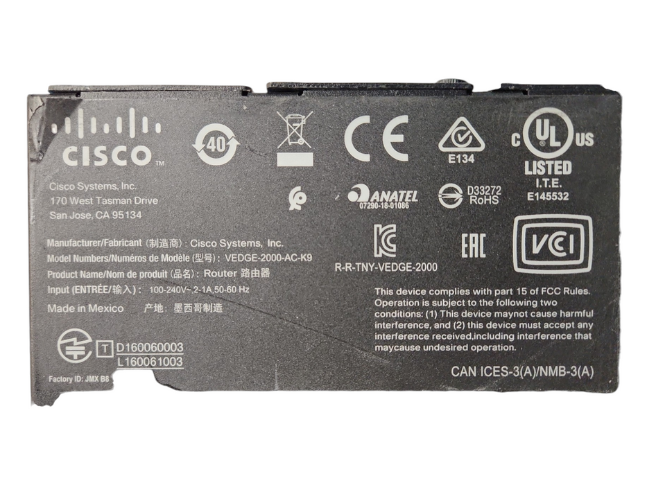 CISCO vEdge 2000 Router w/ 2x 800W PSU