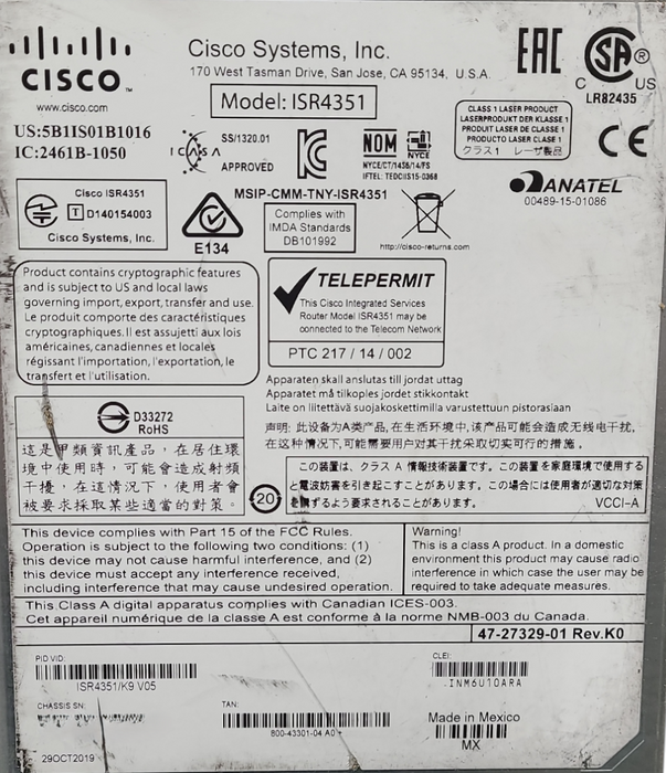 Cisco ISR4351/K9 V05 Gigabit Integrated Router *NOT AFFECTED*