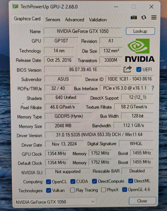 Asus NVIDIA GTX 1050 2GB GDDR5 Graphics Card | PH-GTX1050-2G