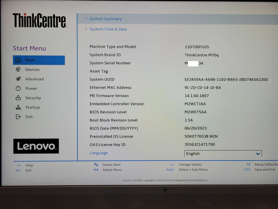 Lenovo ThinkCentre Mini M70q, Core i5-10400T 2.00GHz 8GB RAM, 256GB M.2 _