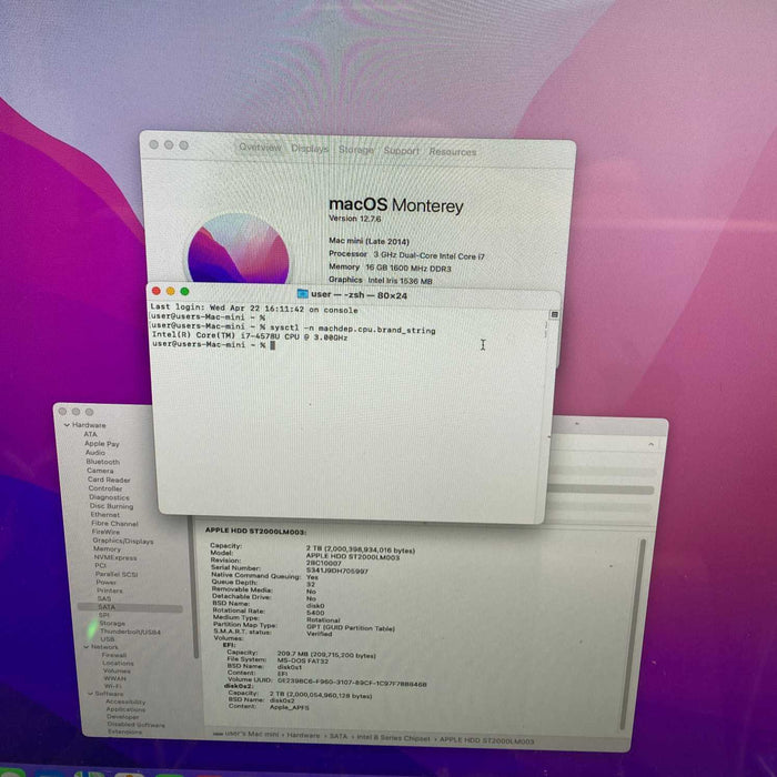 Apple Mac Mini Late 2014 i7-4578U@3.00GHz 16GB RAM 2TB HDD