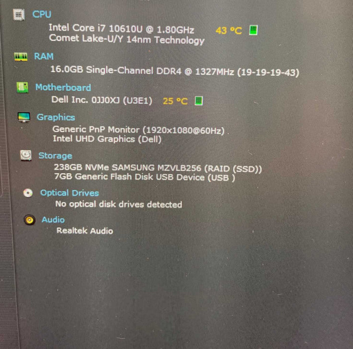Dell Latitude 5510 Core i7-10610U@1.8GHz 16GB RAM 256GB SSD  Lap200