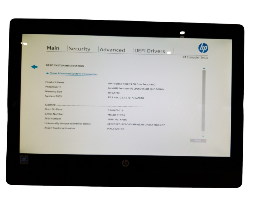 HP ProOne 400 G3 20-in Touch AiO Intel Pentium GOLD G4560T 2.90GHz 8GB RAM