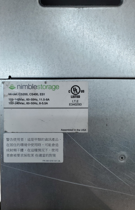 Nimble Storage CS200,400,ES1 3U 16x 3.5" Array, 2x SAS Controllers ES-1