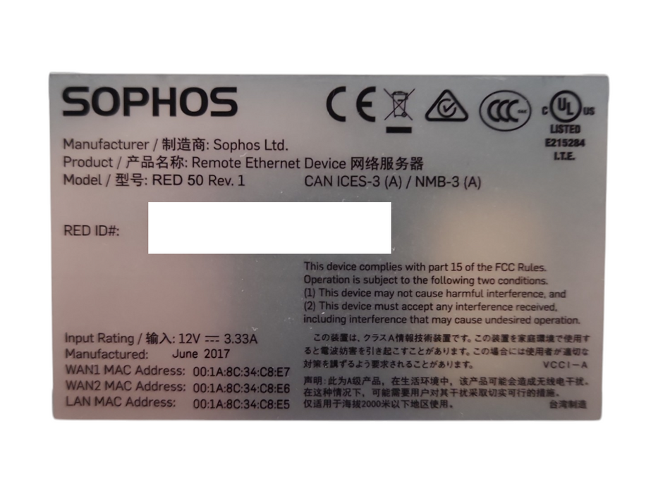 SOPHOS RED 50 Rev 1 Remote Ethernet VPN Device, READ