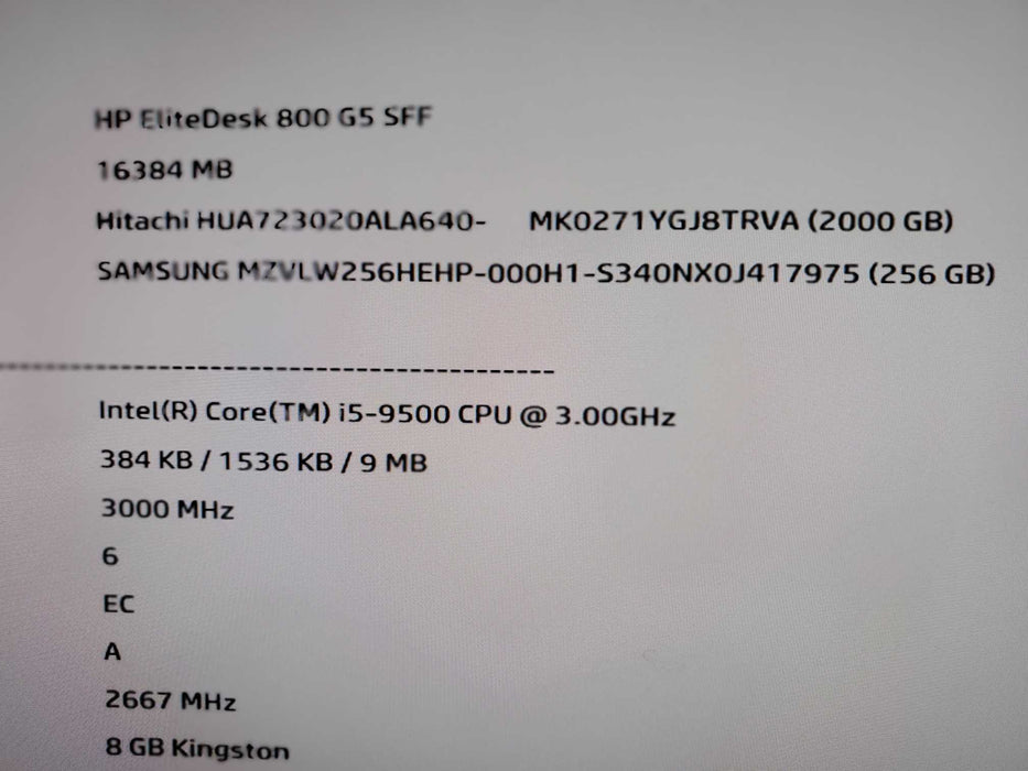 HP EliteDesk 800 G5 SFF i5-9500 16GB 256GB NVME 2TB HDD DVD NO OS