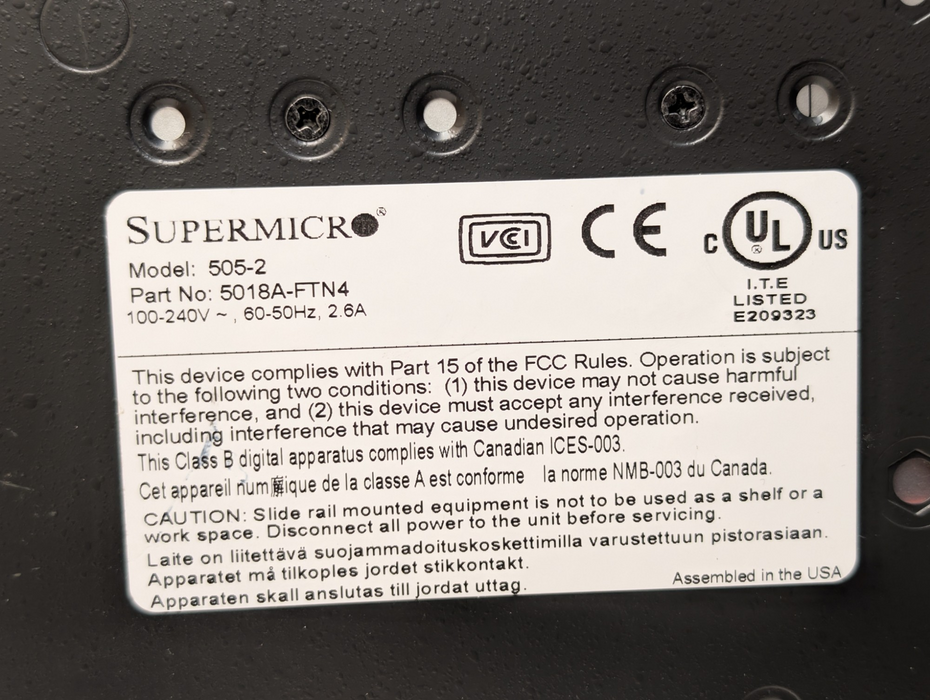 Supermicro 505-2 A1SRi-2758F 8GB RAM 8 Core Intel Atom C2758 8GB RAM  -