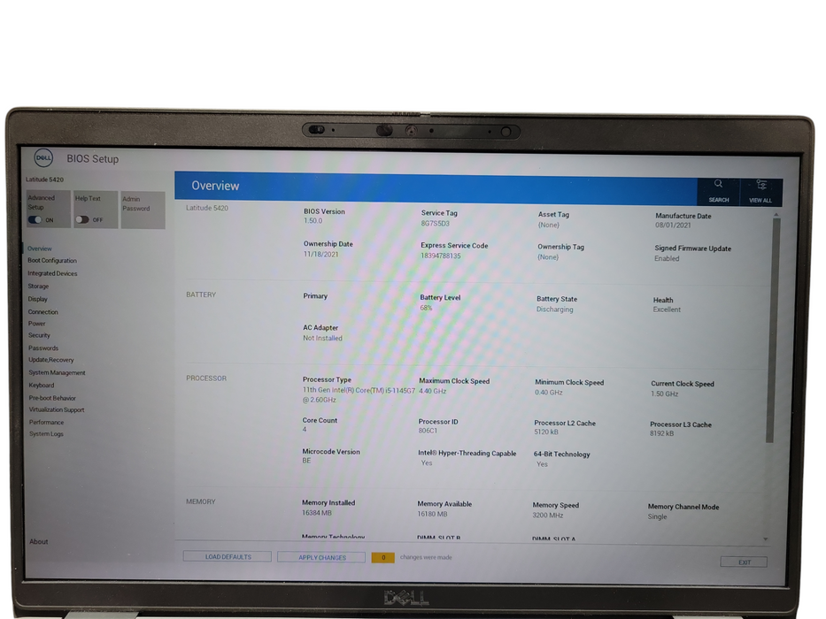 Dell Latitude 5420 Intel Core i5-1145G7 @2.60GHz, 16GB DDR4 256GB NVMe READ ! Lap200