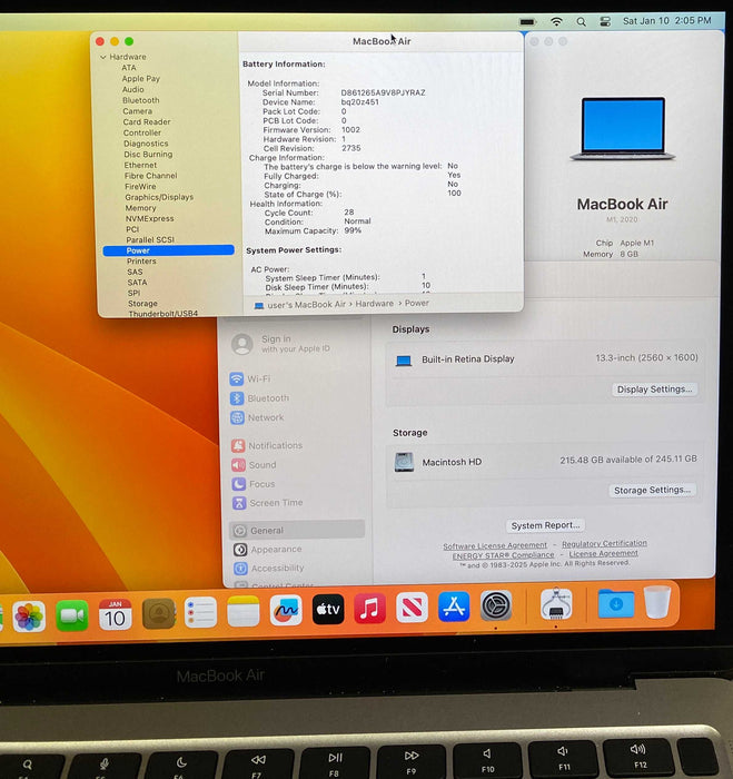 Apple MacBook Air M1 2020 8GB RAM 256GB SSD READ