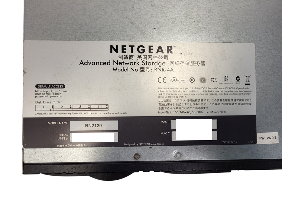 NETGEAR NAS RN2120 RNR-4A 4-Bay Network Attached Storage w/ 2x 2TB $