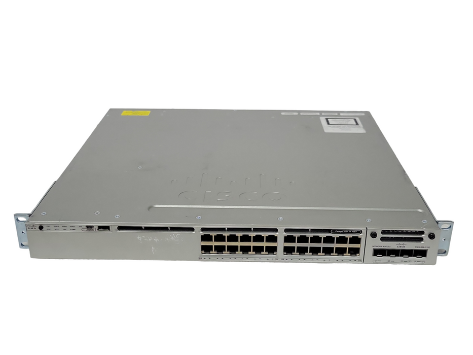 Cisco WS-C3850-24P-S 24 Port Gigabit PoE+ Switch w/ C3850-NM-2-10G, 2x PSU Q_