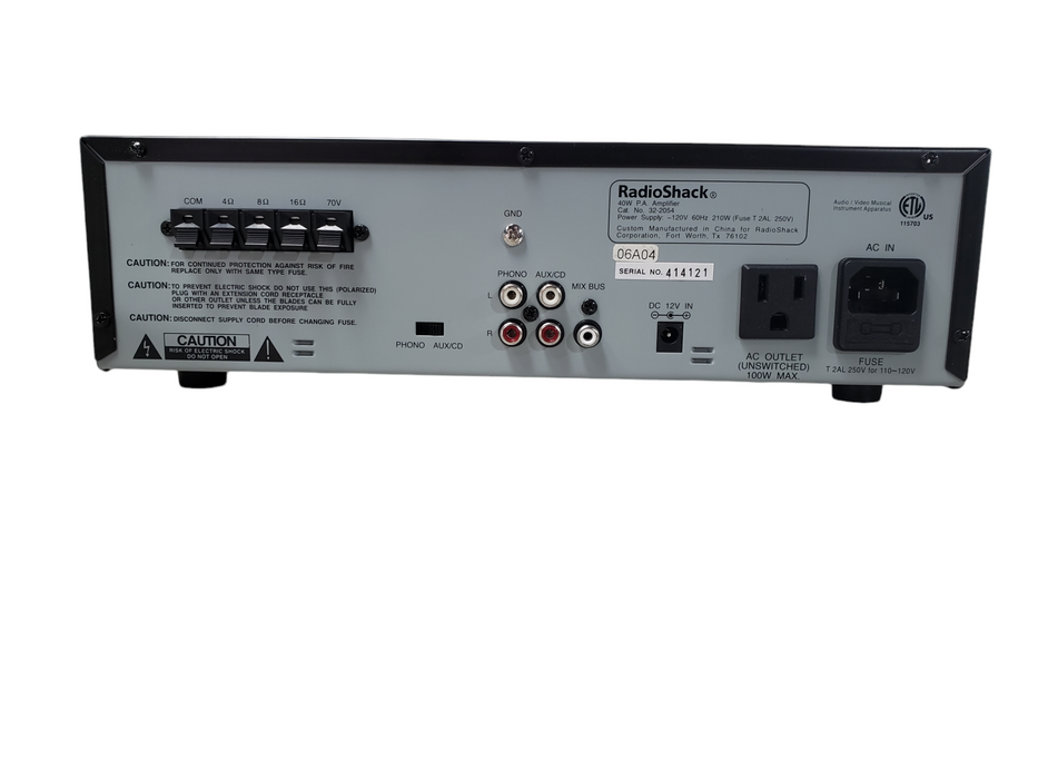 RadioShack 40W PA Amplifier 32-2054 In Open Box