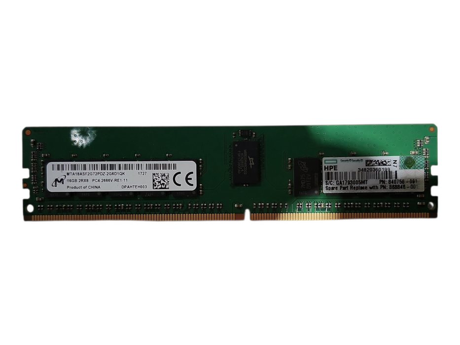 Micron 16GB 2RX8 PC4-2666V-RE1, DDR4 Server Memory, MTA18ASF2G72PDZ-2G6D1 Q