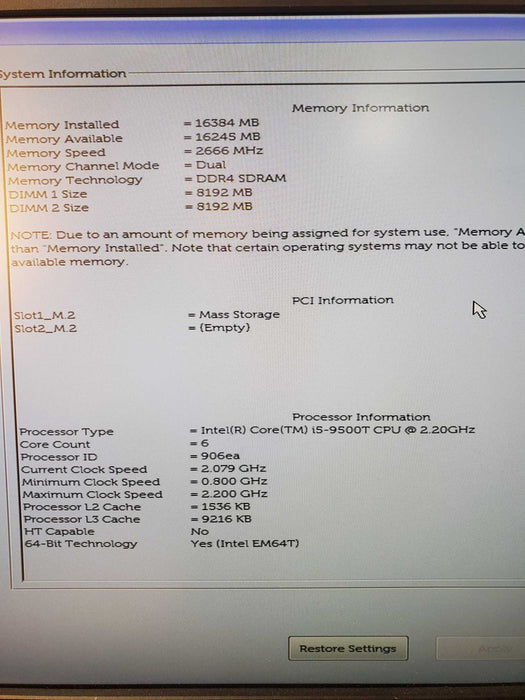 Dell OptiPlex 7070 i5 - 9500T @ 2.20GHz 16GB DDR4 Ram 256GB SSD